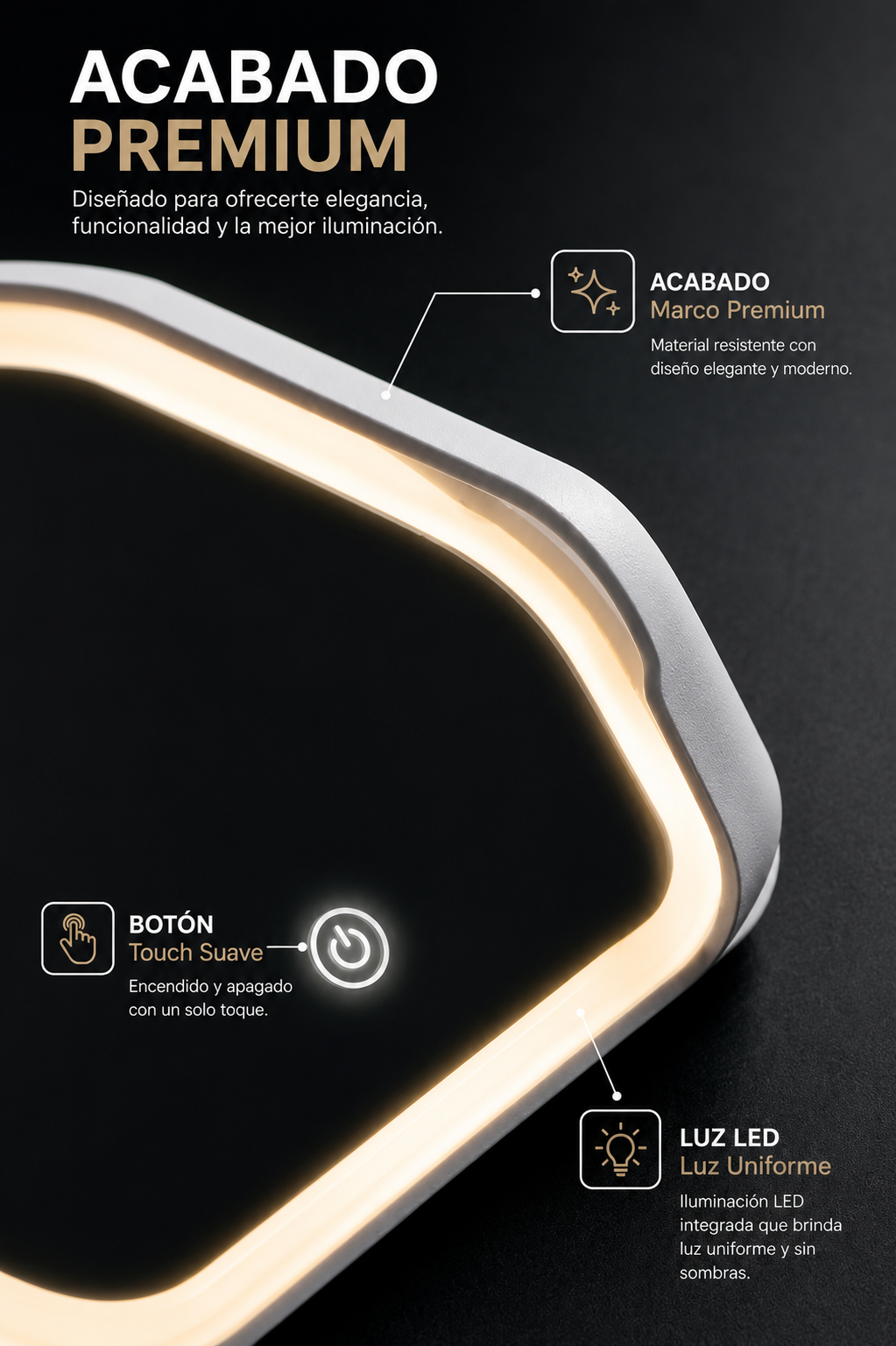 Espejo LED con Luz Regulable – Elegancia y precisión para tu rutina de belleza ✨