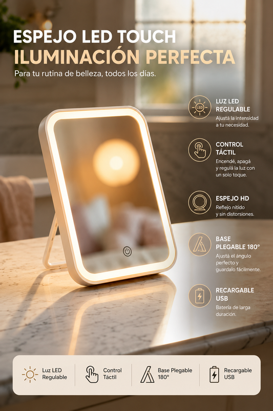 Espejo LED con Luz Regulable – Elegancia y precisión para tu rutina de belleza ✨